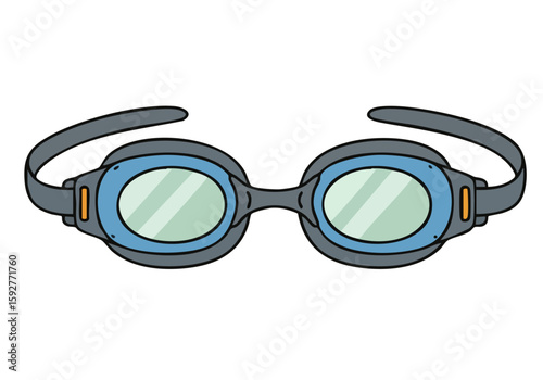 Simple graphic illustration of swimming goggles with the text 'Swim Gear Ready'. Clean, modern design on a bright orange background. Ideal for summer, sports, or lifestyle visuals.