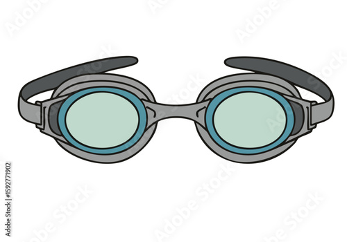 Stylish illustration of swim goggles with the text "Swim Gear Ready." Clean, modern design on a vibrant orange background. Perfect for advertising swimwear or aquatic products.