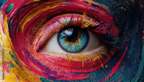 Close-up of vibrant painted eye