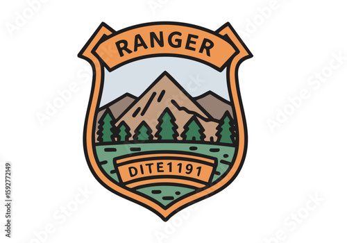 A stylized Conservation Ranger Duty Symbol badge featuring mountains and a digital code. Clean, modern design suitable for various commercial applications.
