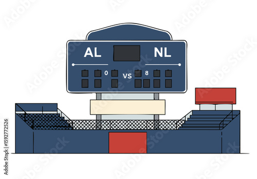 stylized scoreboard graphic displays a baseball game between AL and NL teams  Clean modern illustration with a stadium backdrop and Truisty branding  Ideal for sports business or design projects