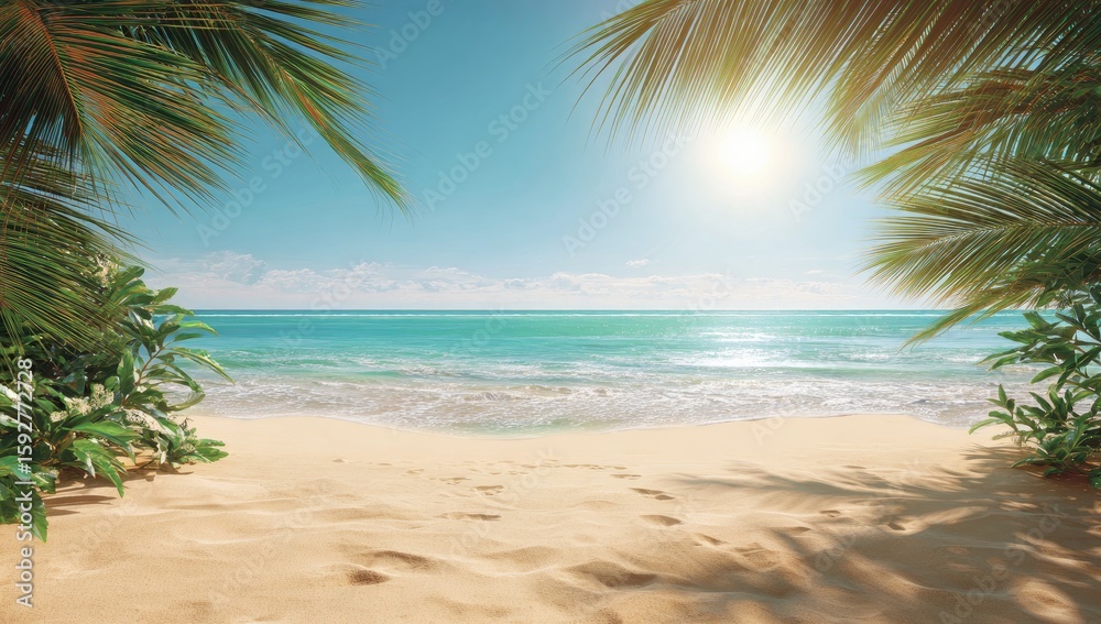 Obraz premium Tropical beach scene with palm trees