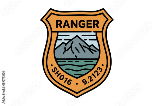 A vibrant Conservation Duty Ranger symbol featuring mountains and a number. Clean, modern design with a professional feel. Ideal for nature, outdoors, and authority themes.