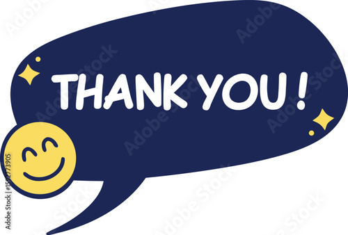 Vector art of a speech bubble with the words thank you and a happy smiley face