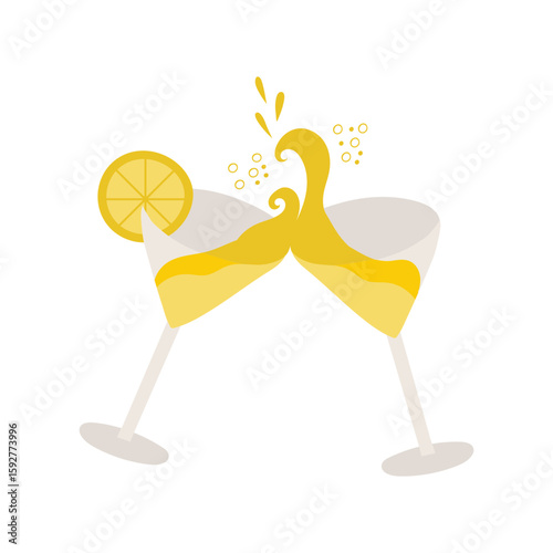 Toast with bubbly champagne and citrus, a festive minimal graphic showcasing celebratory cheer for use in party invitations.