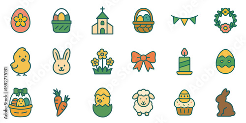Easter Icon Set – Flat Spring Holiday Symbols