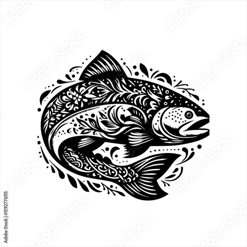Ornate salmon fish illustration