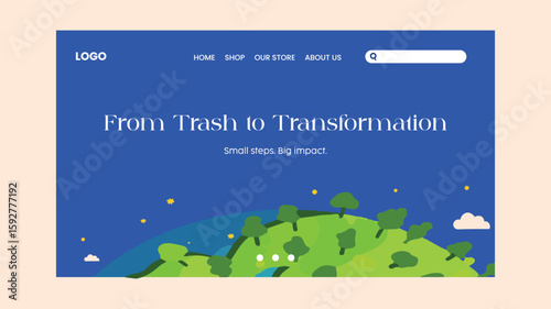 Eco-themed landing page template with greenery and clean visuals. Ideal for sustainability websites, environmental campaigns, and conscious living brands promoting zero-waste transformations.