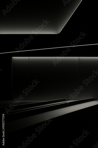 Abstract dark geometric architecture with subtle lighting