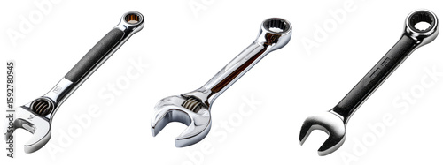 Collection of Adjustable Wrenches on Transparent Background