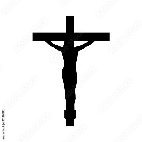 Silhouette graphic of Jesus Christ on the cross, a powerful symbol ideal for religious designs or spiritual artwork in faith-based projects.