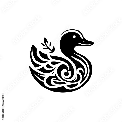 Stylized duck with ornate feathers