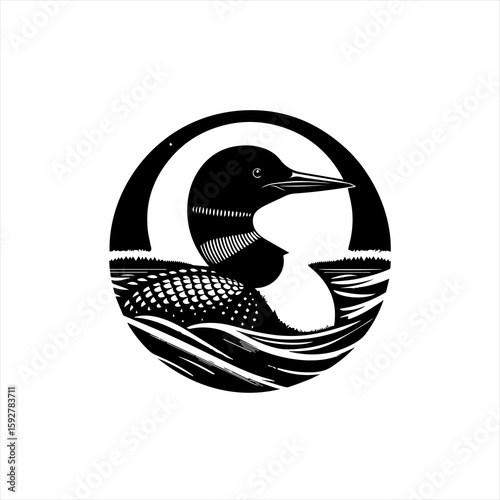 Loon in water illustration