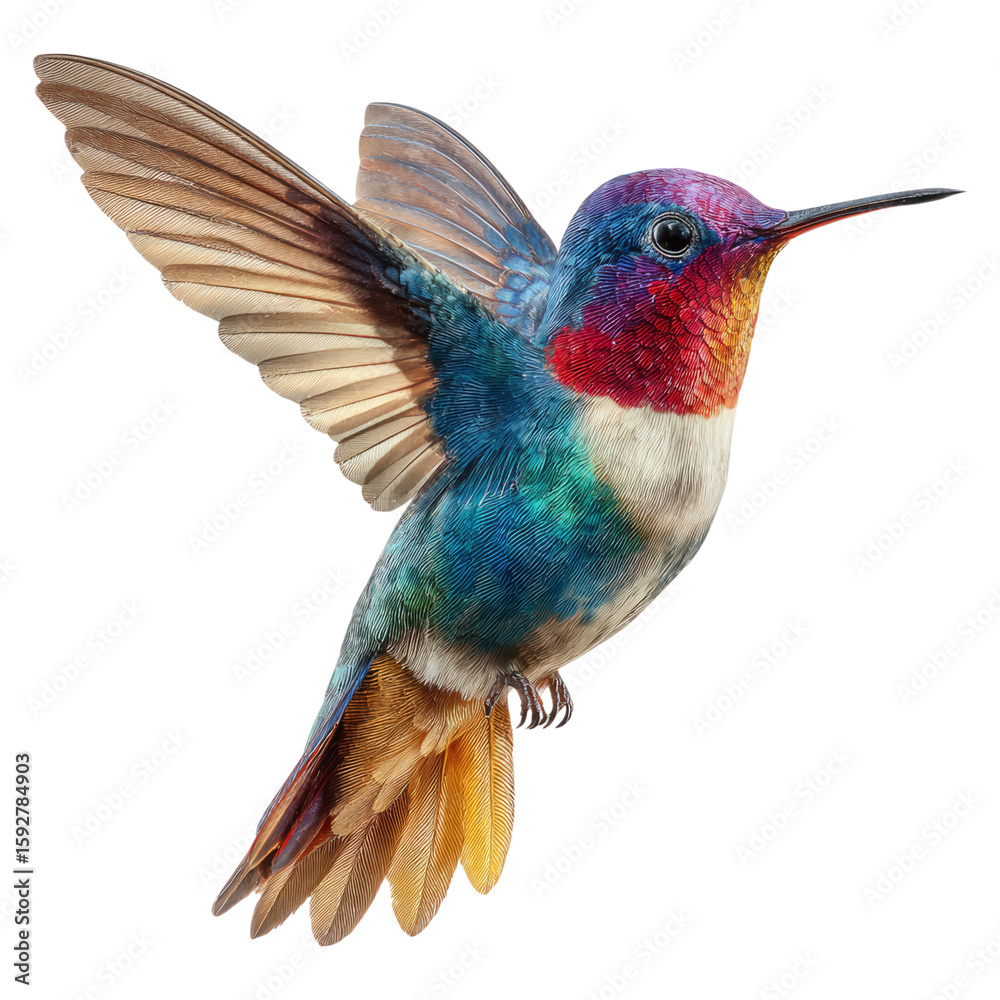 Obraz premium Vibrant Hummingbird with Colorful Feathers on Transparent Background