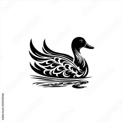 A duck swims on water