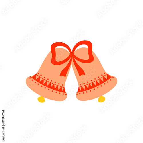 Festive Christmas cheer rings out with a graphic of jingle bells adorned with ribbons and patterned details, suitable for holiday designs.