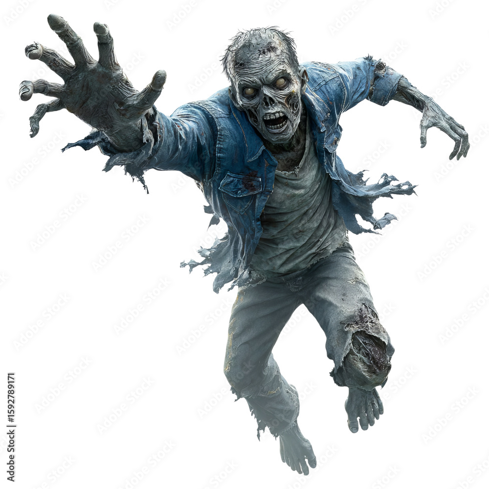 Fototapeta premium Scary Zombie Reaching Out with Grimy Details on Transparent Background