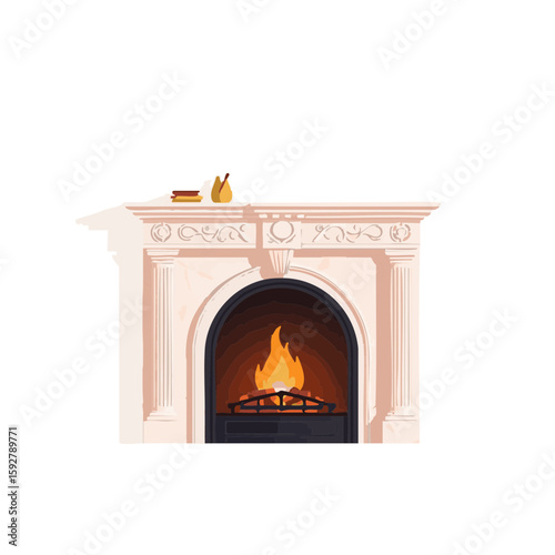 Vector illustration of fireplace with marble classic style on white background, home decor