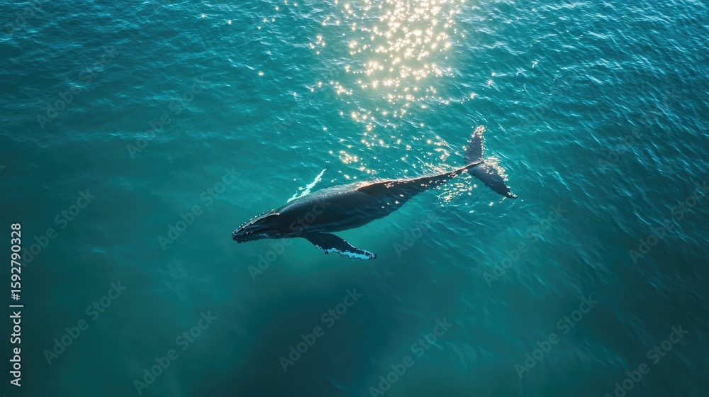 Fototapeta premium A humpback whale swimming peacefully in calm turquoise waters