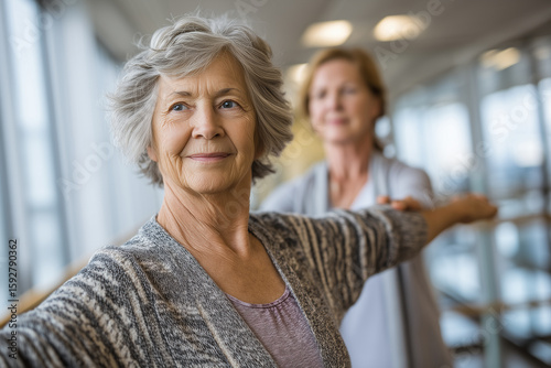 Elderly Person Doing Light Exercise with Supportive Caregiver – Positive Active Aging and Physical Therapy