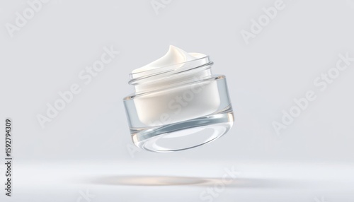 Elegant beauty product: Minimalist shot of face cream in clear glass jar