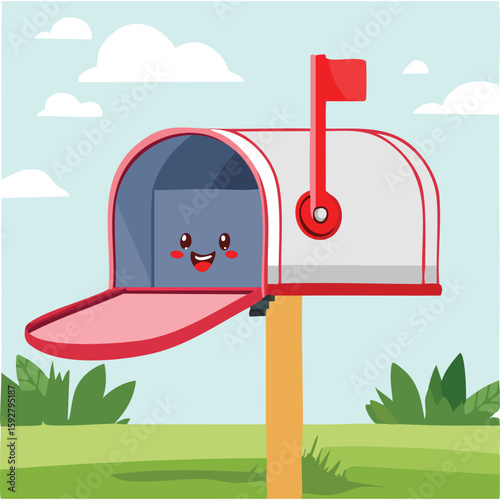 Cute mailbox opening with smile flat vector