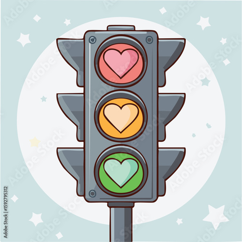 Cute traffic light blinking hearts flat vector