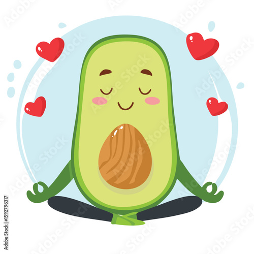 Cute avocado toast doing yoga flat vector