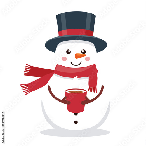 Cute snowman holding cocoa flat vector