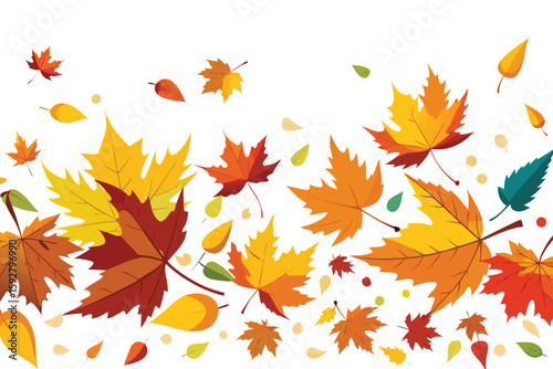 Seamless autumn maple leaves pattern, a vibrant fall foliage illustration with orange, yellow, and red leaf decoration