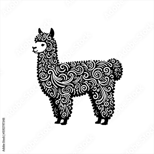 Ornate llama isolated on white background
