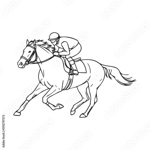 Jockey riding racehorse illustration in motion