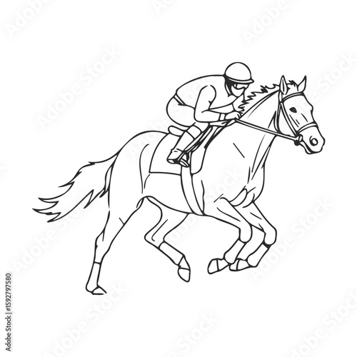 Outline of jockey on horse in motion: equestrian racing art