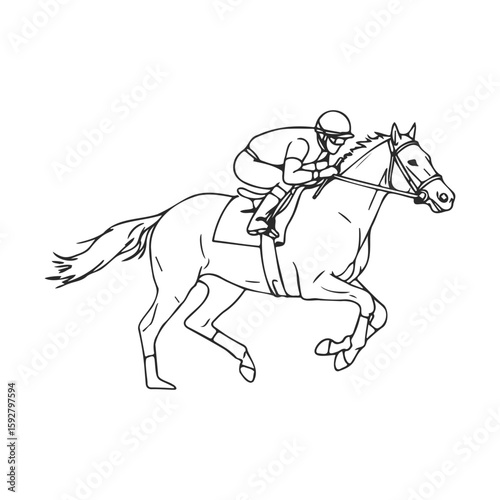 Line art of jockey riding horse: dynamic movement and sport illustration