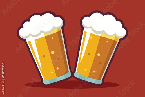 Beer glass and mug with frothy foam, a refreshing alcoholic drink vector illustration