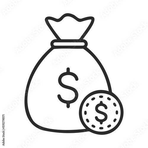 Simple money bag and coin icon representing wealth and savings
