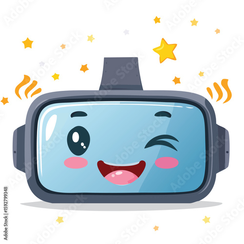 Cute VR headset winking flat vector