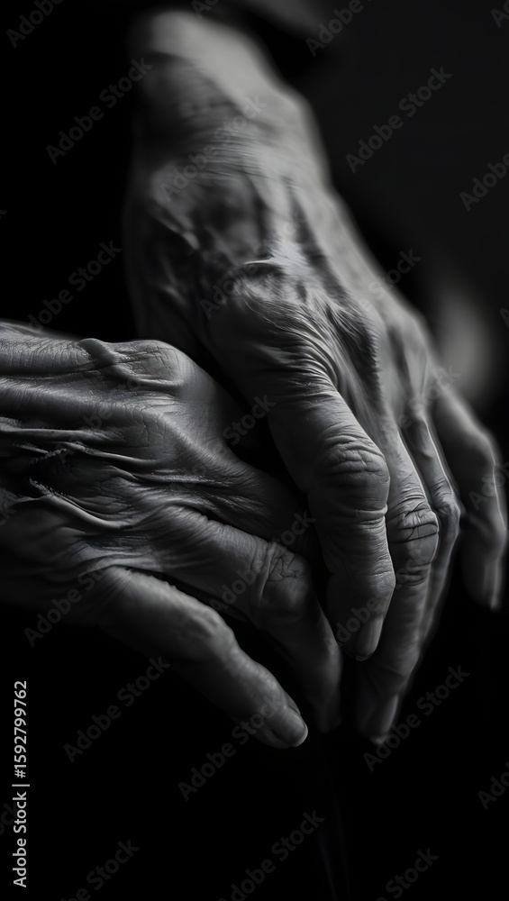 Fototapeta premium Dramatic Close-Up of Elderly Hands - Texture and Age