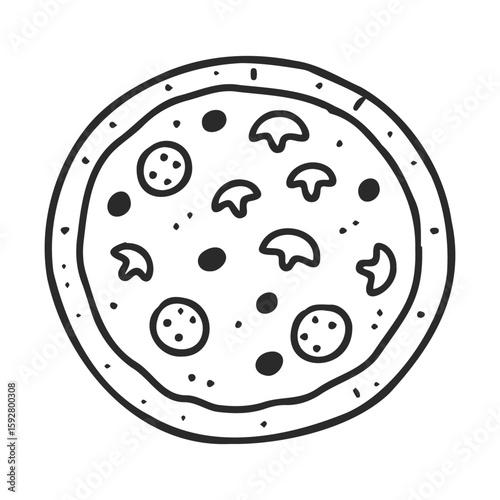 Hand-drawn pizza doodle with pepperoni and mushrooms