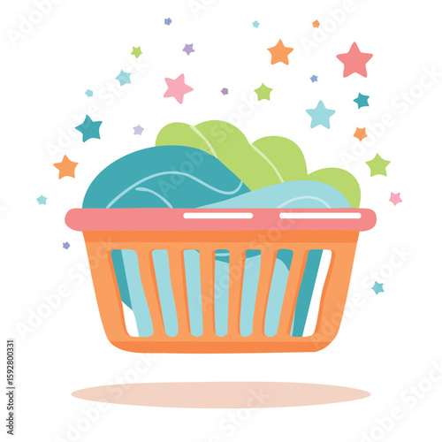 Cute laundry basket bouncing flat vector