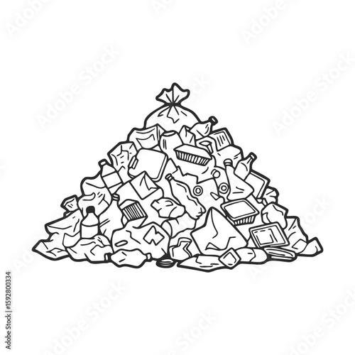Pile of trash with plastic bottles and food containers