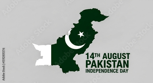 The map of pakistan is depicted with its national flag colors, celebrating the countrys independence day on august 14th