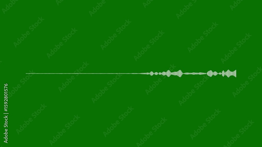 Seamless 4K white audio waveform animation on chroma green screen. Perfect for use in podcast intros, DJ visuals, music overlays, and digital motion design with alpha support.
