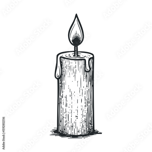 Handcrafted candle with melting wax and flickering flame for ambiance