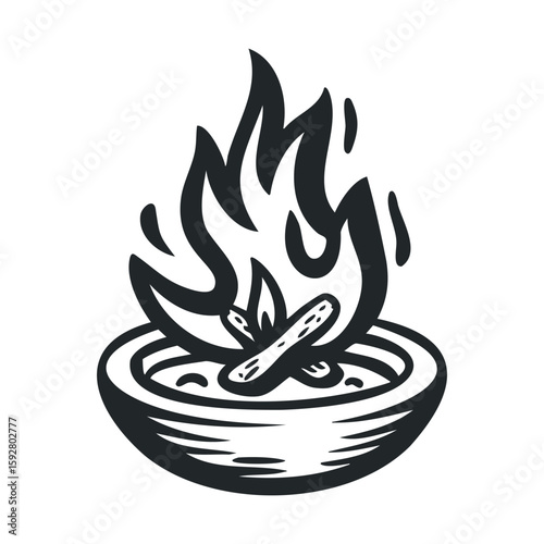 Campfire flame in a bowl for outdoor gatherings and events
