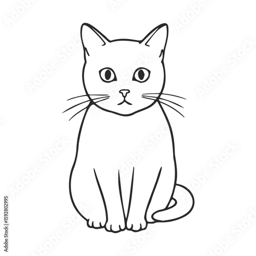 Black and white cat drawing with bold outlines and whiskers