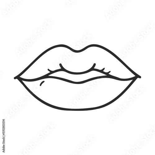 Simple line art of closed human lips in black and white