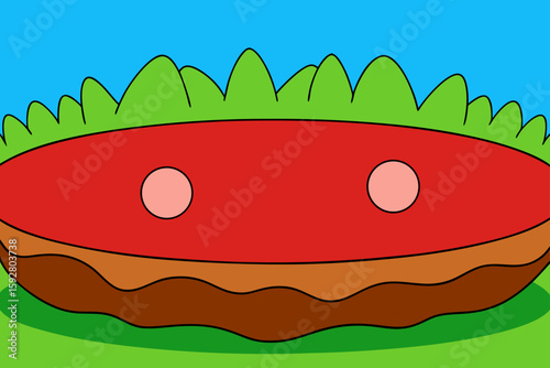 Cartoon Design Of A Grassy Plateau With Red Soil Base