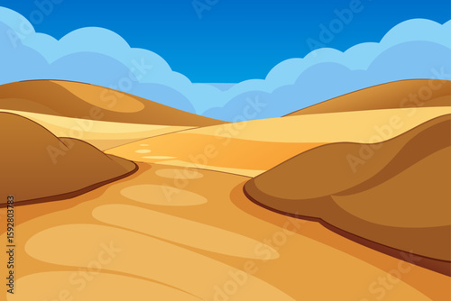 Cartoon Dune Valley With Smooth Sand Banding And Open Sky