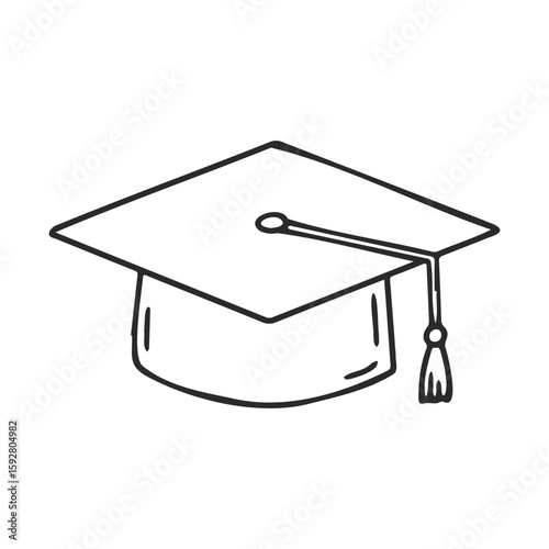 Hand-drawn graduation cap with tassel on white background